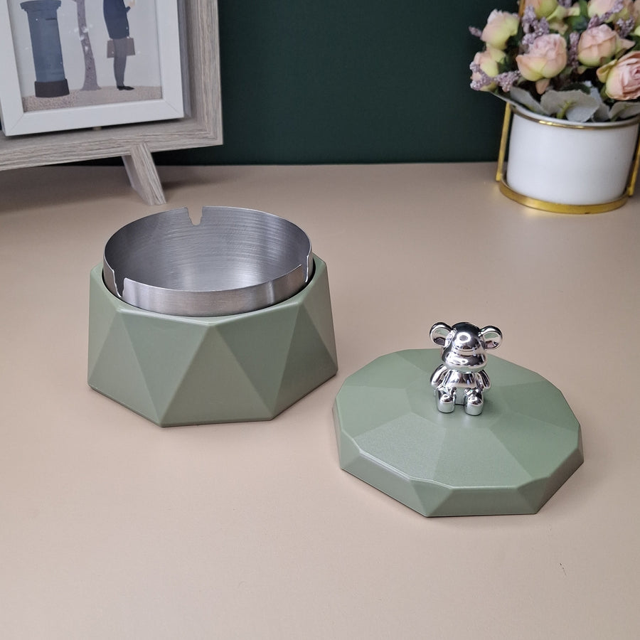 Stainless Steel & Plastic Base Portable Ashtray Spinning Lid Modern Tabletop Ashtray