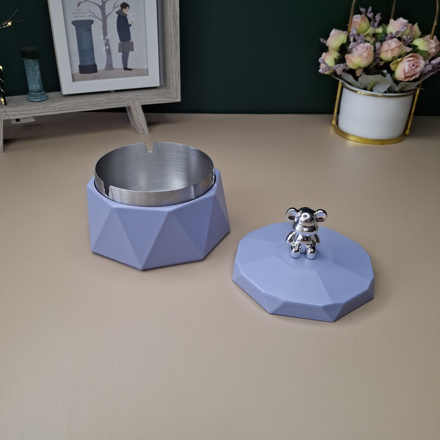 Stainless Steel & Plastic Base Portable Ashtray Spinning Lid Modern Tabletop Ashtray