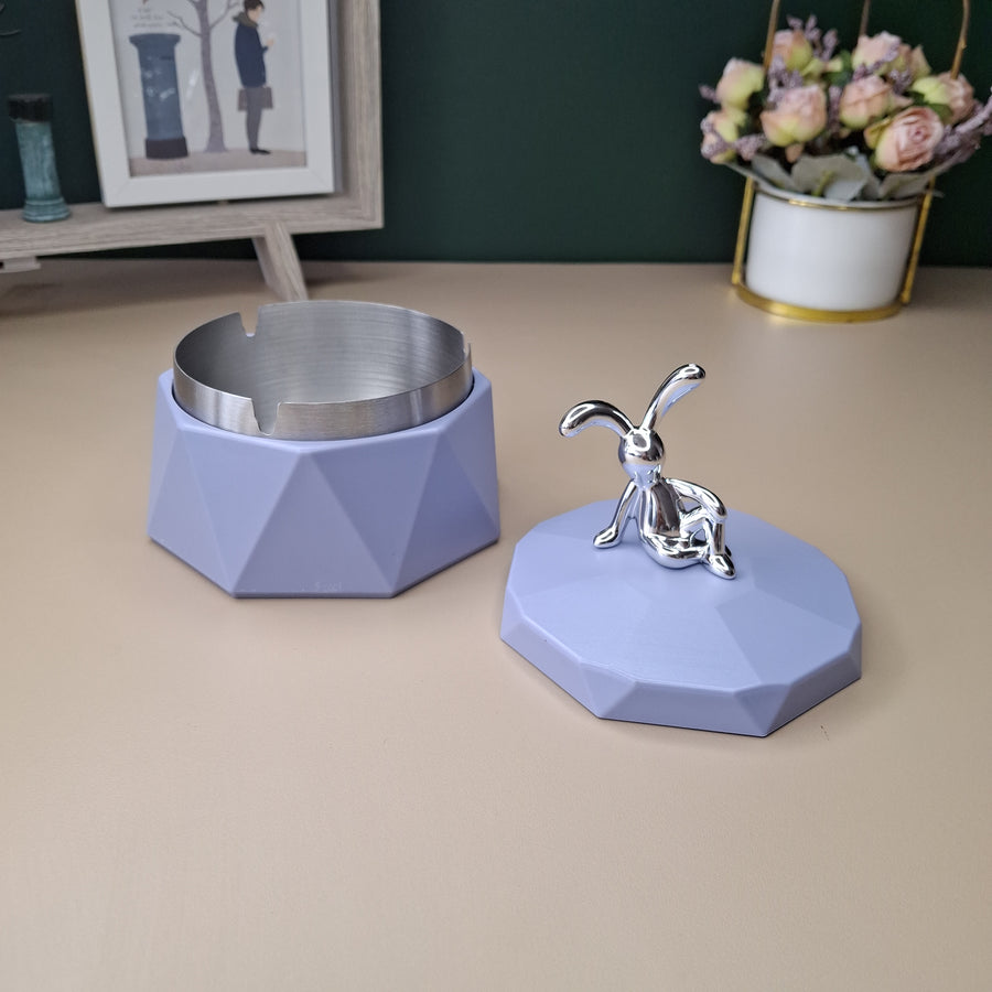 Stainless Steel & Plastic Base Portable Ashtray Spinning Lid Modern Tabletop Ashtray