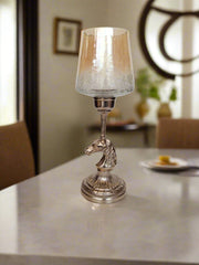 Luxury Tall Horse Head Decorative Candle Holder with Crackle Glass Shade