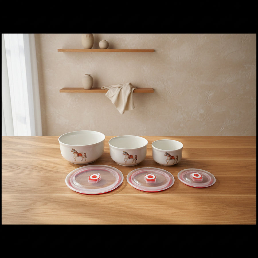 set of 3 Ceramic  serving Bowl Set with Air tight Lids