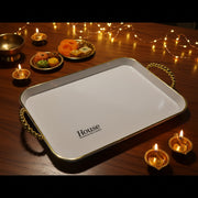 set of 3 off- White & Gold Rectangular Serving Tray