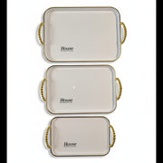 set of 3 off- White & Gold Rectangular Serving Tray