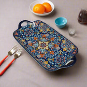 Handcrafted Blue Floral Ceramic Serving Tray – 30 x 17 x 5 cm