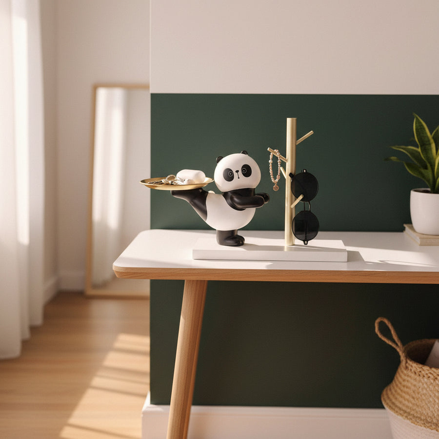 Panda Resin Key Holder with Golden Tray