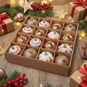 Coral Tree Christmas Ball Set – 16 Copper, Gold & White Ornaments