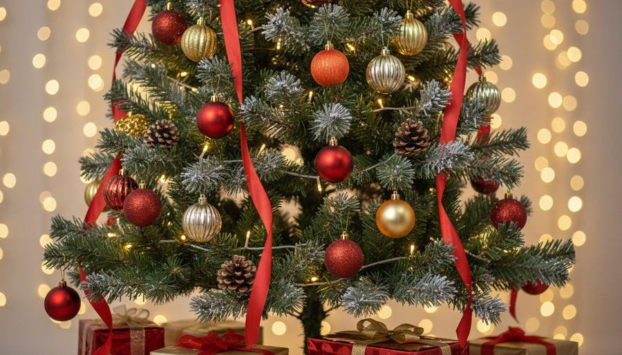 Coral Tree 12-Piece Christmas Hanging Ball Set – Red, Gold & Orange Decorative Ornaments