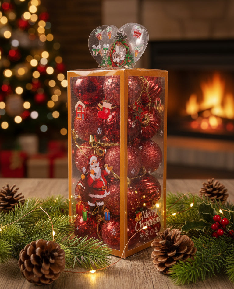 Coral Tree Red Ornament Set – 20 Glossy & Ribbed Balls