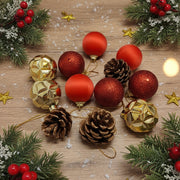 Coral Tree 12-Piece Hanging Christmas Ornament Set – 4 Style Mix of Red, Gold & Pinecones