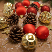 Coral Tree 12-Piece Hanging Christmas Ornament Set – 4 Style Mix of Red, Gold & Pinecones