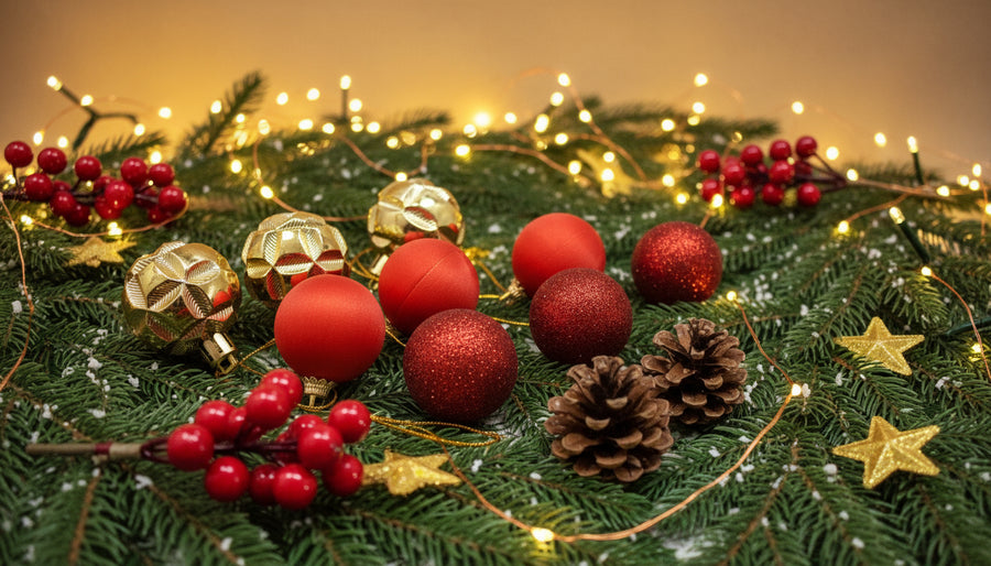 Coral Tree 12-Piece Hanging Christmas Ornament Set – 4 Style Mix of Red, Gold & Pinecones