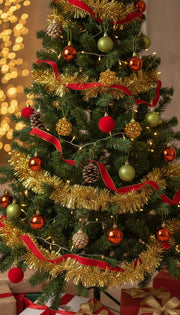 Coral Tree 15-Piece Christmas Hanging Ornament Set – 5 Style Mix of Red, Green, Copper, Gold & Pinecones