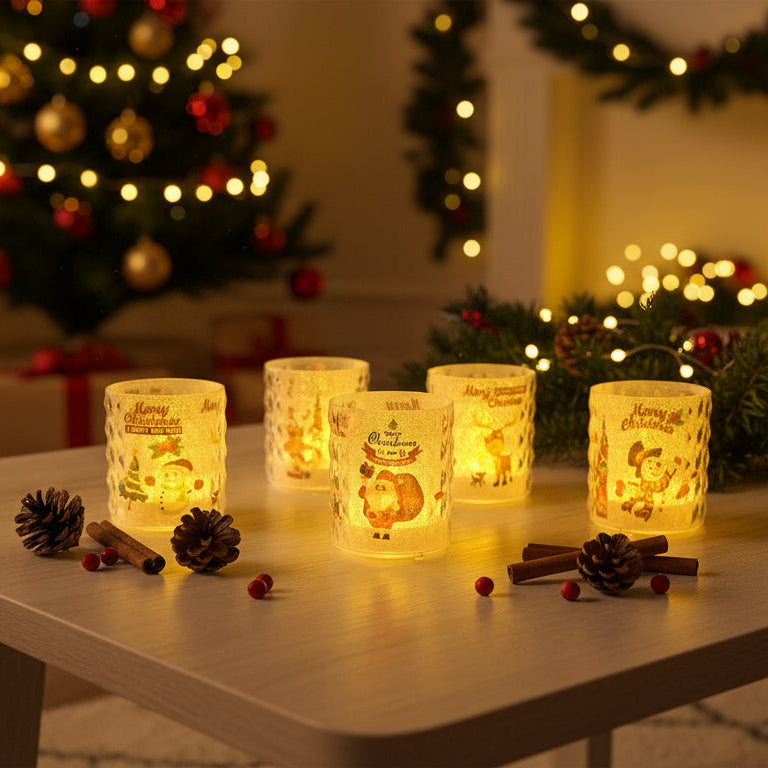 Coral Tree LED Christmas Printed Candle Lights Set of 4/5