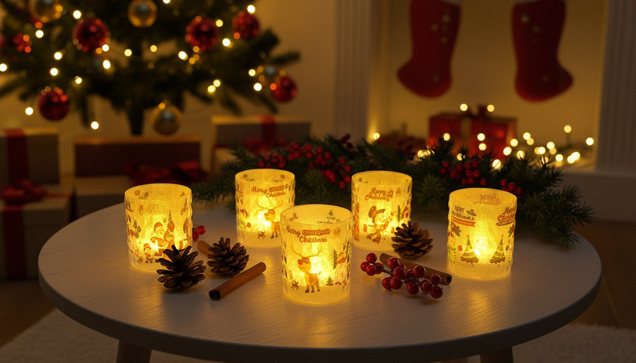 Coral Tree LED Christmas Printed Candle Lights Set of 4/5