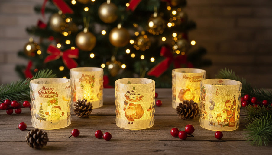 Coral Tree LED Christmas Printed Candle Lights Set of 4/5