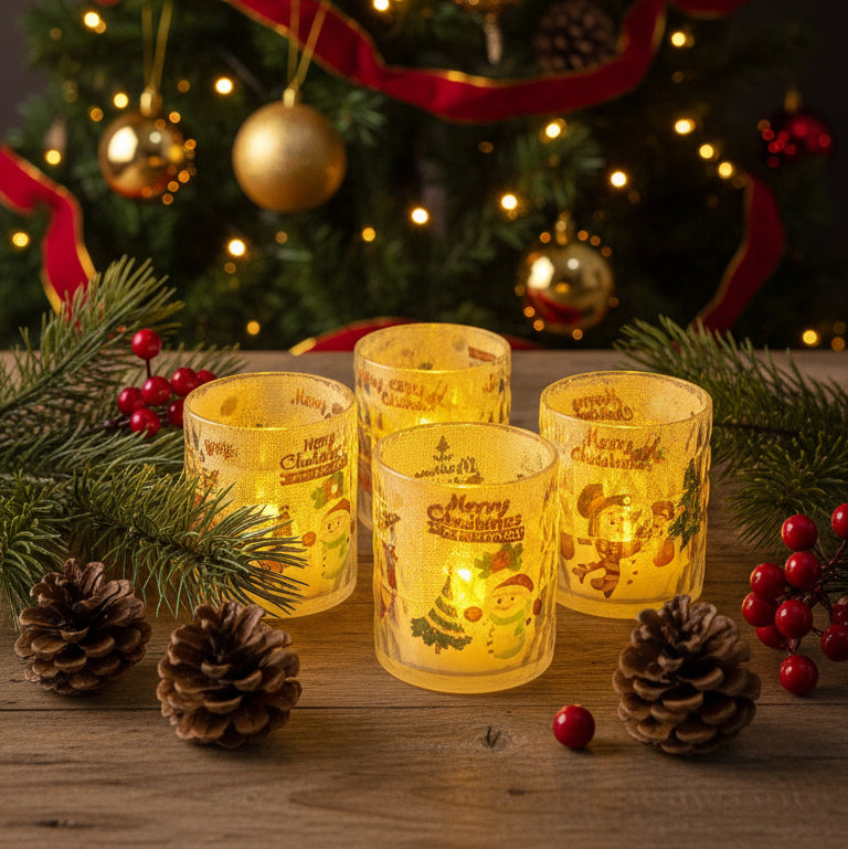 Coral Tree LED Christmas Printed Candle Lights Set of 4/5