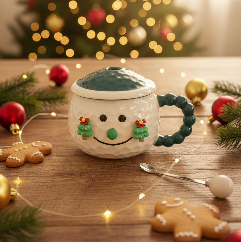 Coral Tree Snowman Ceramic Mug with Lid – Christmas Special