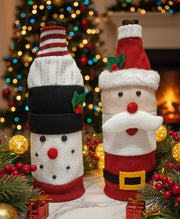 Coral Tree Christmas Wine Bottle Covers – Santa, Snowman & Reindeer Knitted Gift Wraps