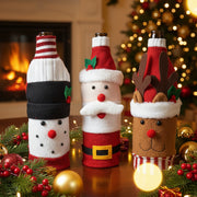 Coral Tree Christmas Wine Bottle Covers – Santa, Snowman & Reindeer Knitted Gift Wraps