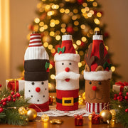 Coral Tree Christmas Wine Bottle Covers – Santa, Snowman & Reindeer Knitted Gift Wraps