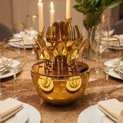Coral Tree Golden Egg Cutlery Holder – 24-Piece Luxury Gold Flatware Set