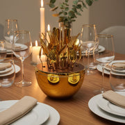 Coral Tree Golden Egg Cutlery Holder – 24-Piece Luxury Gold Flatware Set