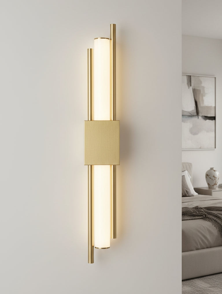 Modern Luxury LED Wall Light for Living Room, Bedroom, Hallway – Vertical Gold Metal Design