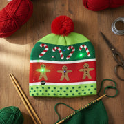 LED Christmas Woolen ginger breadman Cap with 4 Light Modes & 6 Built-in LEDs