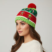 LED Christmas Woolen ginger breadman Cap with 4 Light Modes & 6 Built-in LEDs