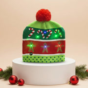 LED Christmas Woolen ginger breadman Cap with 4 Light Modes & 6 Built-in LEDs