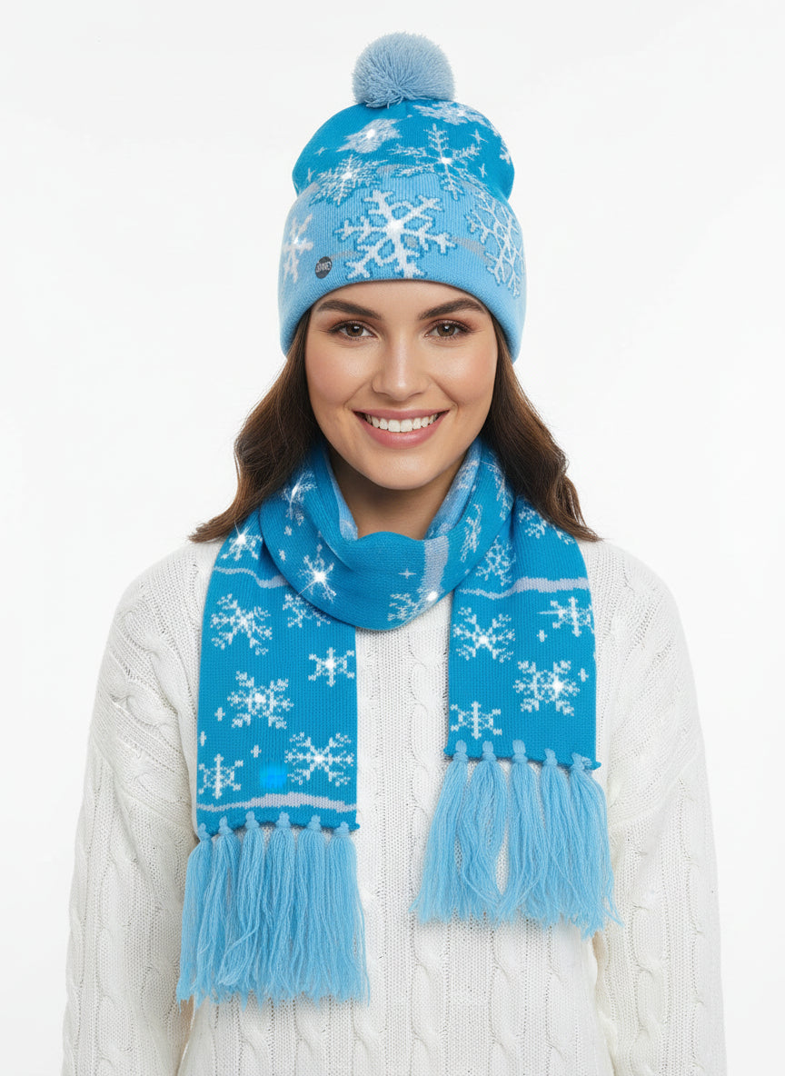 LED Christmas Beanie & Scarf Set – Gingerbread Theme