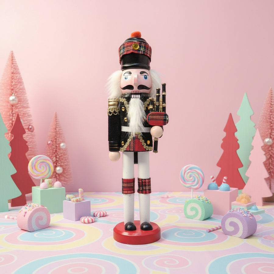Coral Tree 12 inch Scottish Bagpiper Nutcracker – Wooden Tartan Figurine