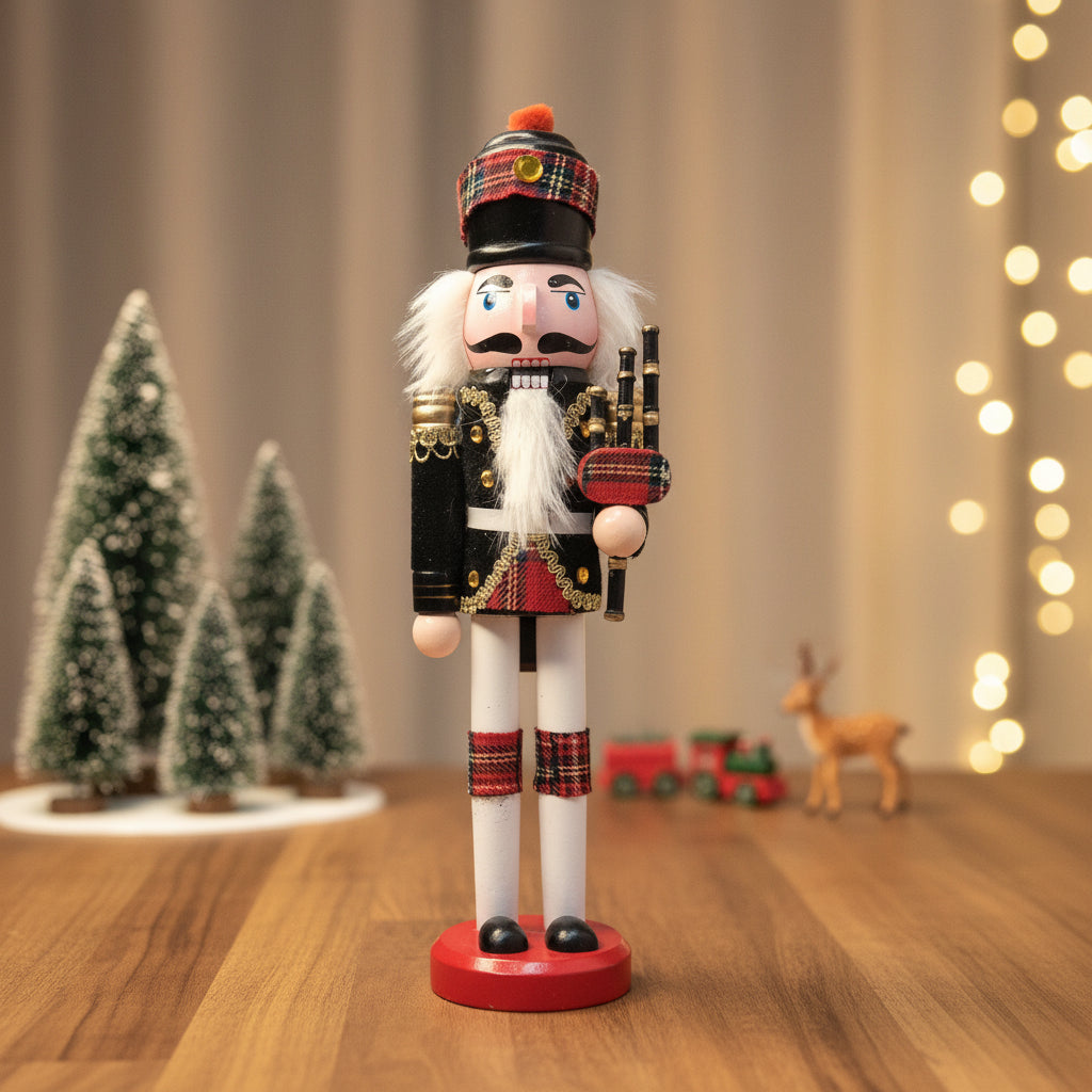 Coral Tree 12 inch Scottish Bagpiper Nutcracker – Wooden Tartan Figurine