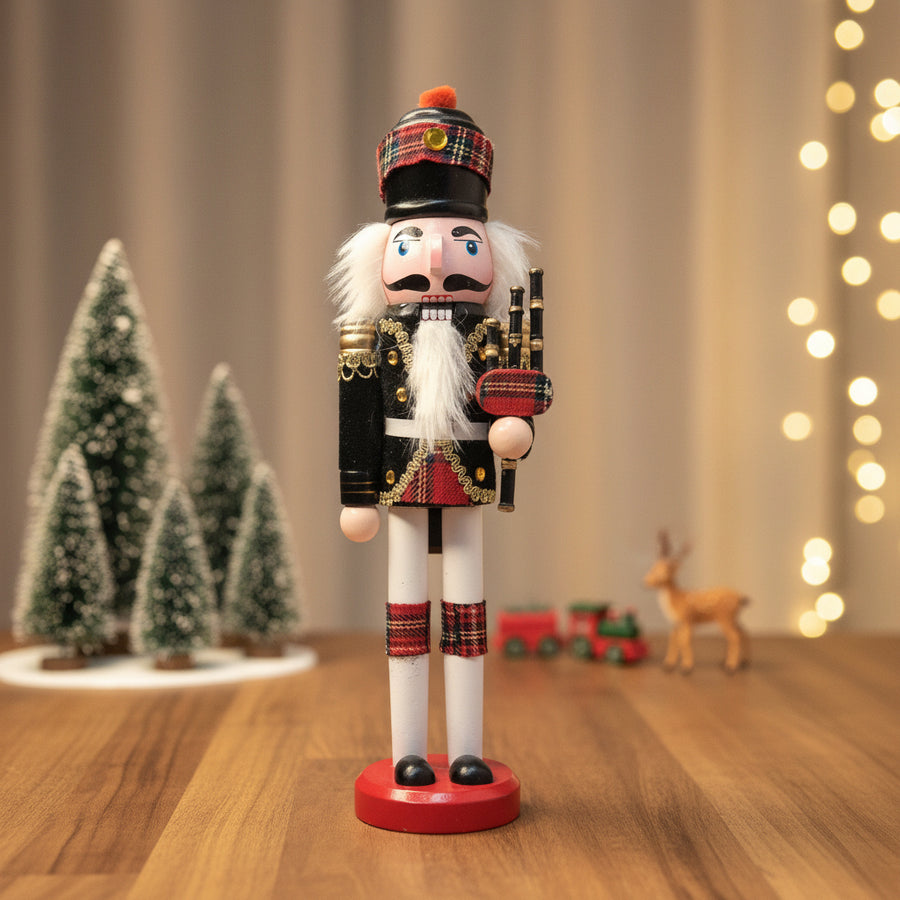 Coral Tree 12 inch Scottish Bagpiper Nutcracker – Wooden Tartan Figurine