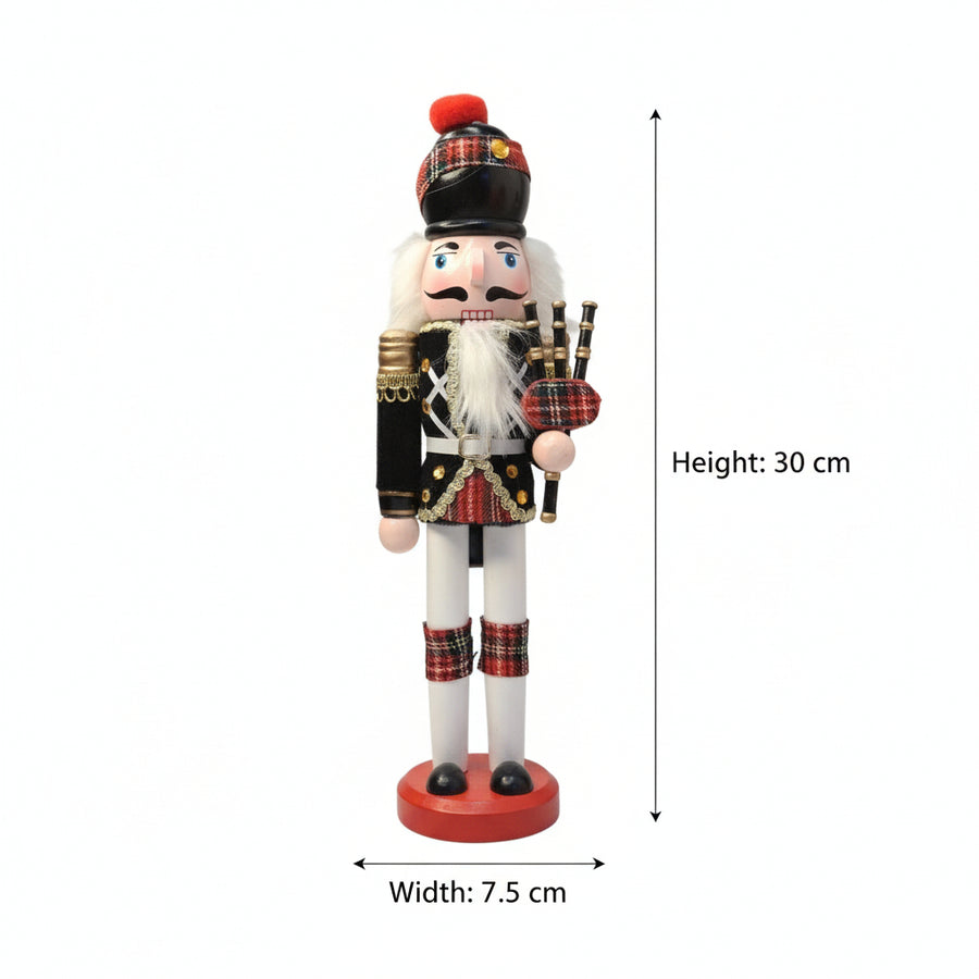 Coral Tree 12inch Scottish Bagpiper Nutcracker – Wooden Black & Red Tartan Figurine