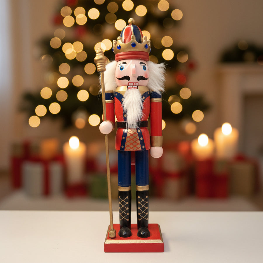 Coral Tree 12inch Wooden King Nutcracker – Red & Blue Christmas Figurine