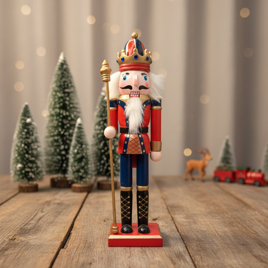 Coral Tree 12inch Wooden King Nutcracker – Red & Blue Christmas Figurine