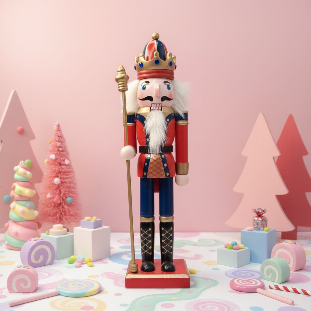 Coral Tree 12inch Wooden King Nutcracker – Red & Blue Christmas Figurine