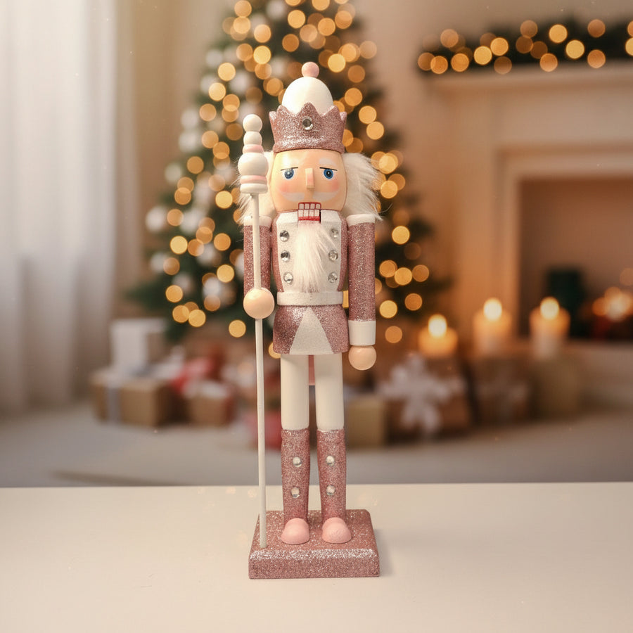 Coral Tree 12inch Pink Glitter King Nutcracker – Wooden Christmas Figurine