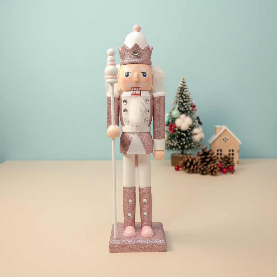 Coral Tree 12inch Pink Glitter King Nutcracker – Wooden Christmas Figurine