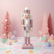Coral Tree 12inch Pink Glitter King Nutcracker – Wooden Christmas Figurine