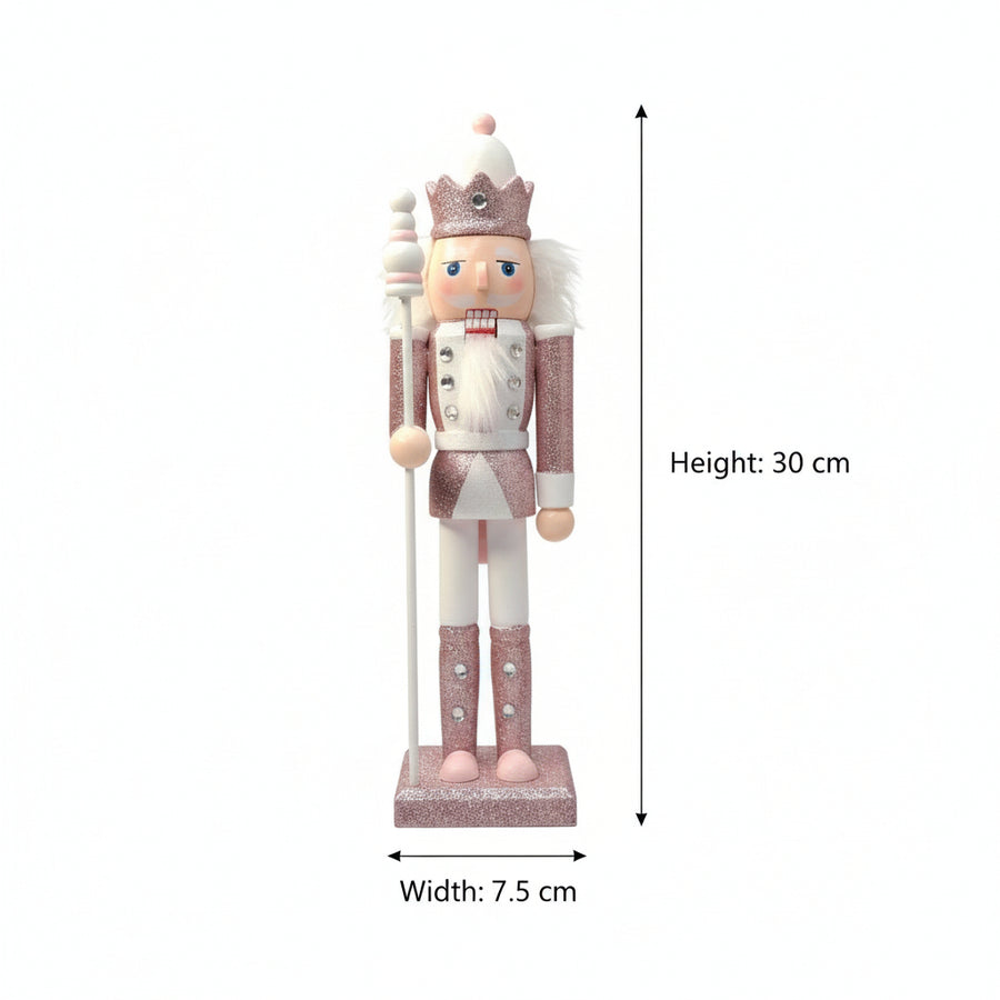 Coral Tree 12inch Pink Glitter King Nutcracker – Wooden Christmas Figurine