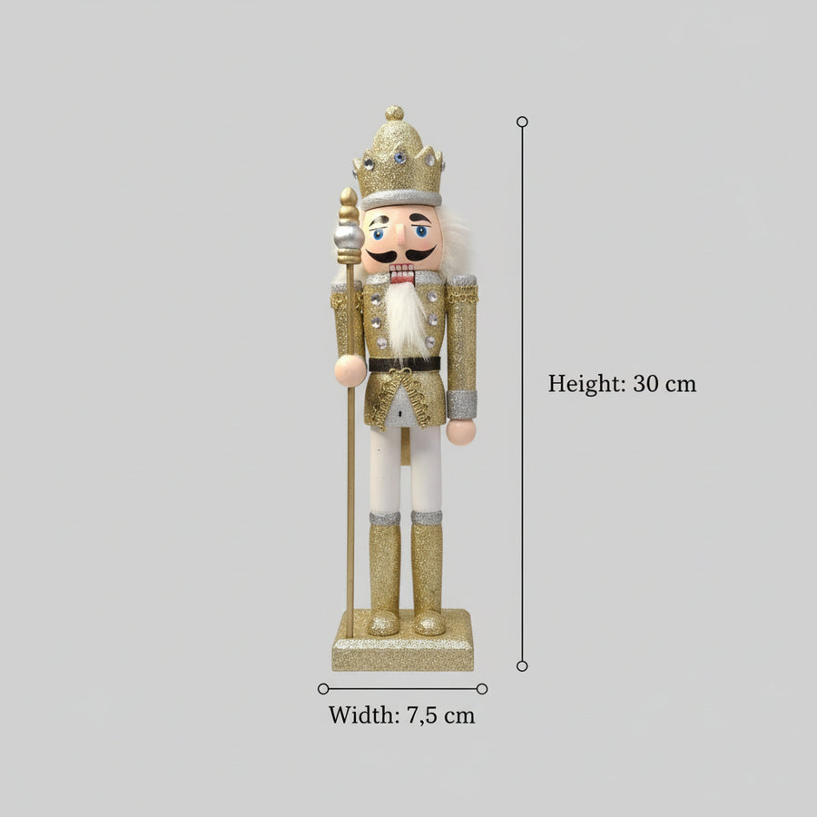 Coral Tree 12” Golden King Nutcracker – Wooden Glitter Christmas Figurine