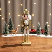 Coral Tree 12” Golden King Nutcracker – Wooden Glitter Christmas Figurine