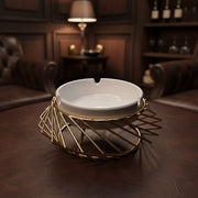 Coral Tree Ceramic Ashtray with Golden Metal Holder – Modern Tabletop Ashtray for Home, Office & Café Decor