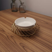 Coral Tree Ceramic Ashtray with Golden Metal Holder – Modern Tabletop Ashtray for Home, Office & Café Decor