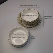 Coral Tree Ceramic Ashtray with Golden Metal Holder – Modern Tabletop Ashtray for Home, Office & Café Decor