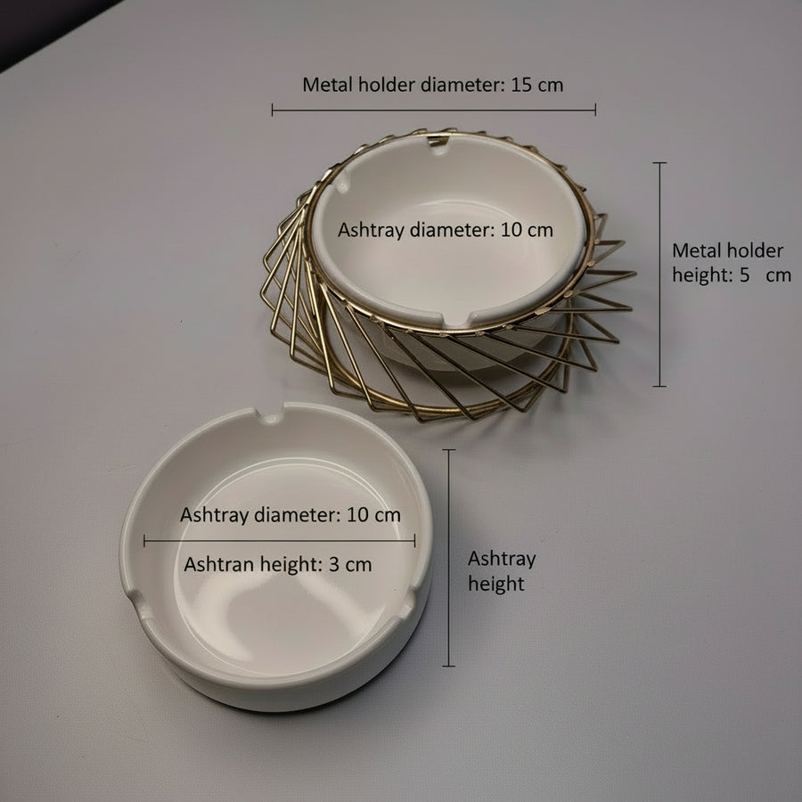 Coral Tree Ceramic Ashtray with Golden Metal Holder – Modern Tabletop Ashtray for Home, Office & Café Decor