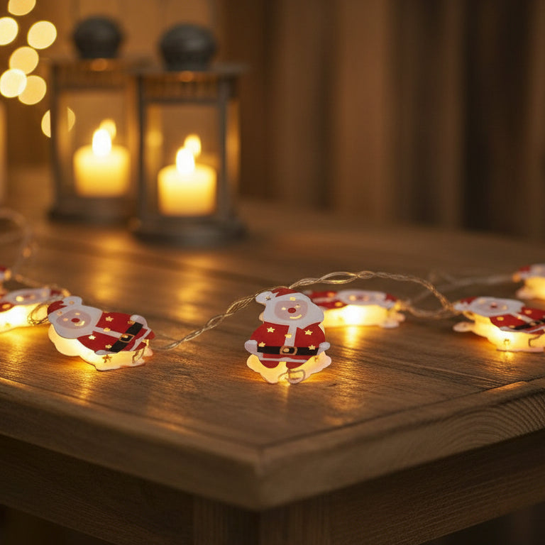 Coral Tree Santa LED String Lights – 10 Warm Fairy Lights, 155 cm Christmas Decoration for Home