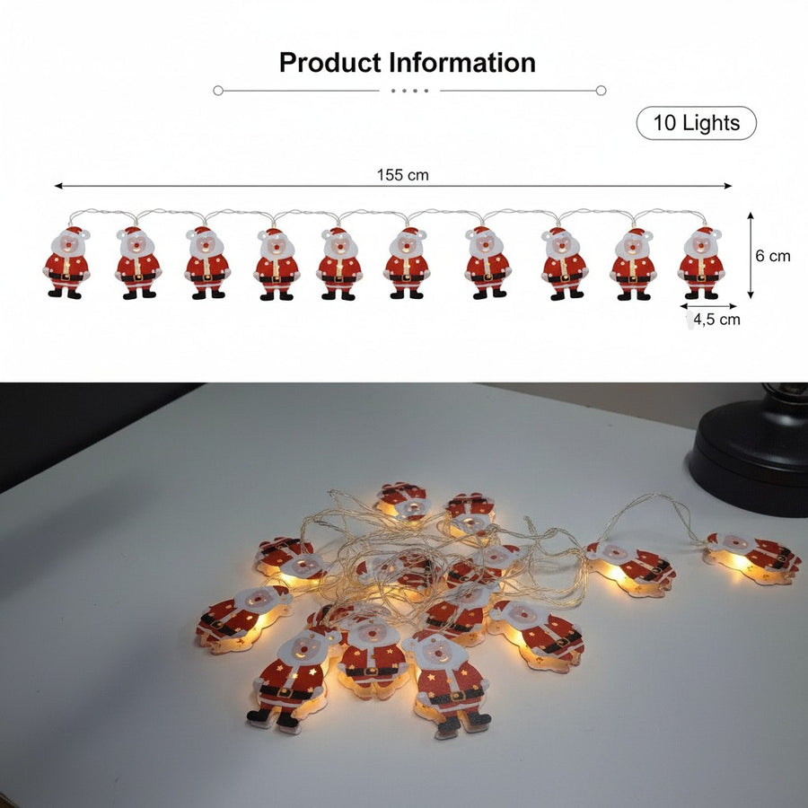 Coral Tree Santa LED String Lights – 10 Warm Fairy Lights, 155 cm Christmas Decoration for Home